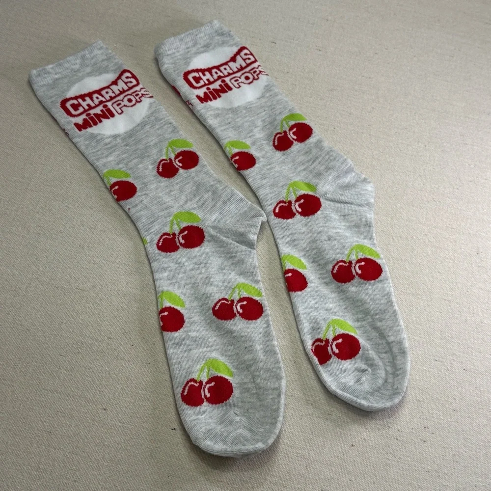 Charms Mini Pops Gray Cherry Crew Socks - Unisex - NWOT